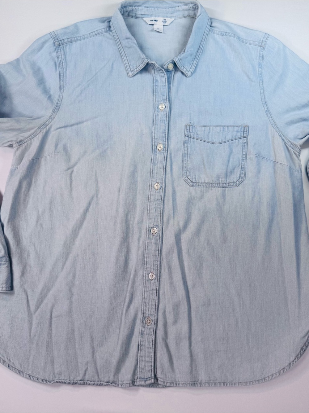 OLD NAVY Men’s Denim/Chambray LS Button-Up Shirt, Light Wash, Light Blue, XL